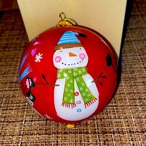 Pier 1 Imports 2017 Christmas Ornament Painted Glass Li Bien Snowman w/Box